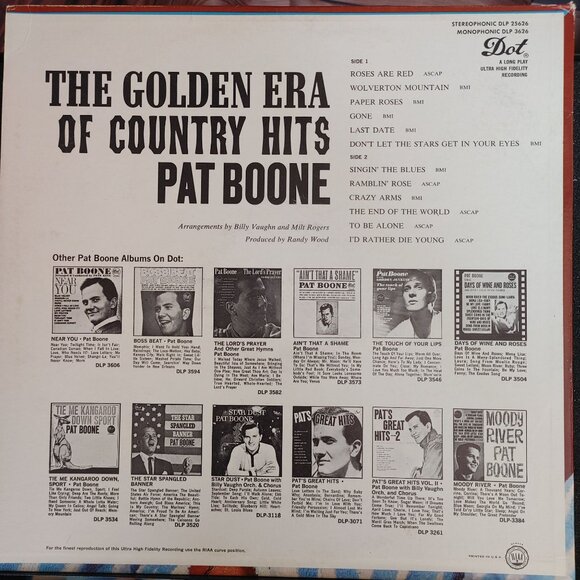 Vintage LP Vinyl Record Pat Boone - The Golden Era of Country Hits 1965 - Picture 2 of 4